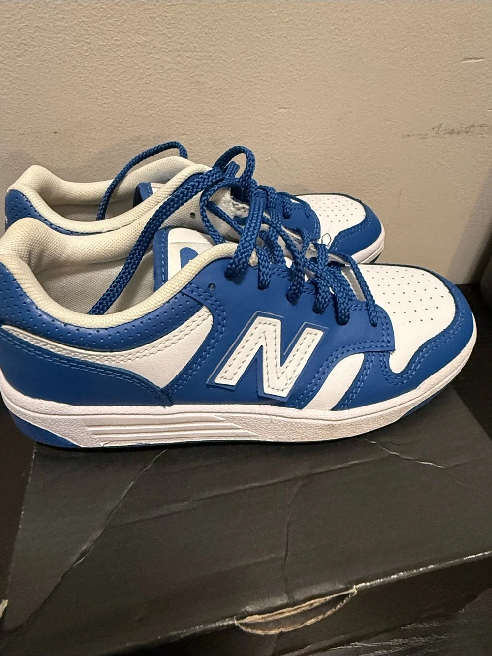 New Balance Kids Blue and White Lace-Up Sneakers
